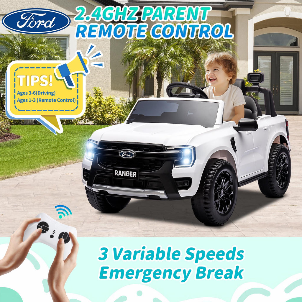 White Ride On Kids Electric Ride On Car Ford Ranger White 12V | Ride On Kids Electric ...