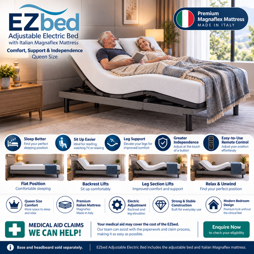 EZbed Adjustable Electric Queen Bed with Italian Magnaflex Mattress