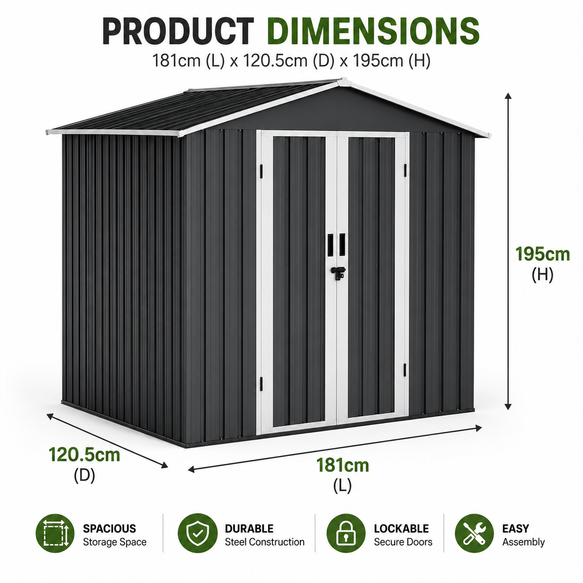 Steel Garden Storage Shed – Lockable & Weather-Resistant | 1.8m x 1.2m