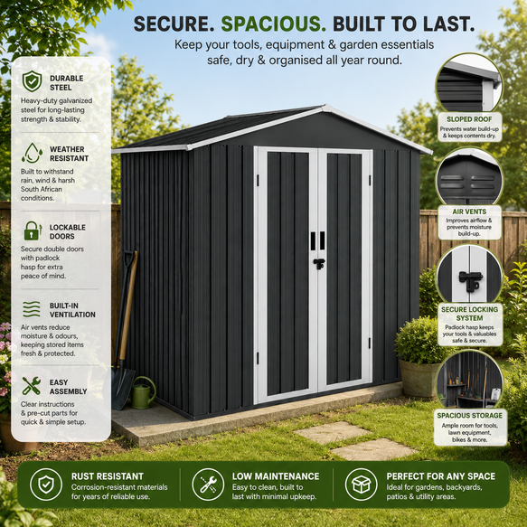 Steel Garden Storage Shed – Lockable & Weather-Resistant | 1.8m x 1.2m