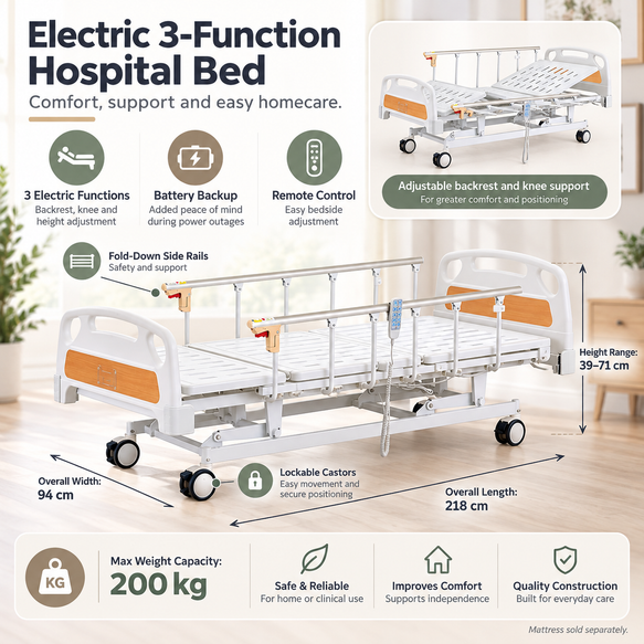 Electric 3-Function Hospital Bed with Battery Backup