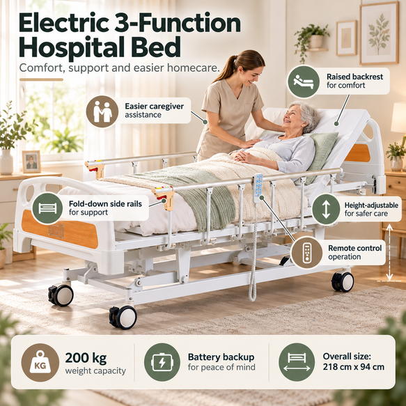 Electric 3-Function Hospital Bed with Battery Backup
