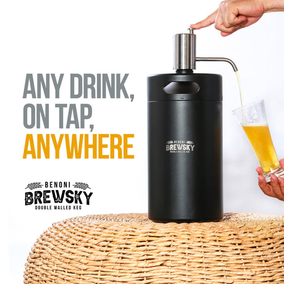 Benoni Brewsky Mini beer keg (double walled) black with Powered tap -5L