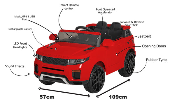 Land Rover Evoque Replica Red - 12V Kids Electric Ride On Car