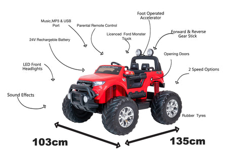 Ford Monster truck kids electric ride on car (Red) ride on car, 4 Wheel drive and Rubber tyres