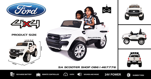 Ford Ranger F650 (White) ride on car, 4 Wheel drive and Rubber tyres KIDS RIDE ON ELECTRIC CARS- SA SCOOTER SHOP
