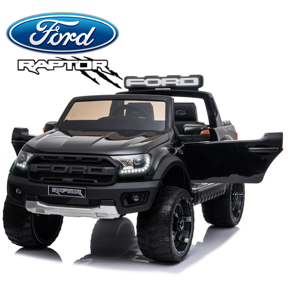 Demo *NEW*  Black Ford Raptor  - 2 seater kids electric ride on car rubber tyres