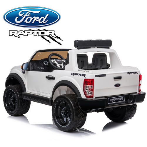 Demo *NEW*  White Ford Raptor  - 2 seater kids electric ride on car rubber tyres