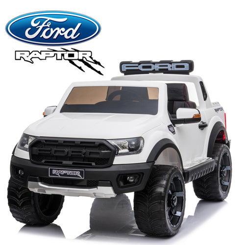 Demo *NEW*  White Ford Raptor  - 2 seater kids electric ride on car rubber tyres