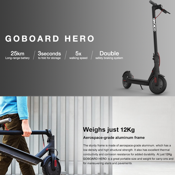 Goboard Hero - Ultralight Lithium electric scooter- BLK- 7.8AH Battery  25Km range