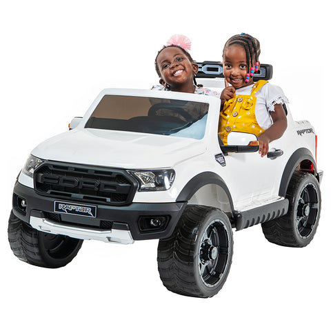 Demo *NEW*  White Ford Raptor  - 2 seater kids electric ride on car rubber tyres
