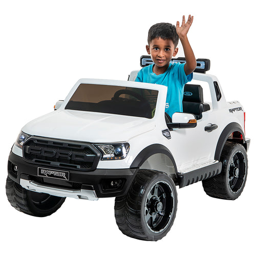 Demo *NEW*  White Ford Raptor  - 2 seater kids electric ride on car rubber tyres