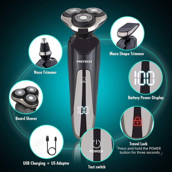 Pritech 3 in1 Electric Rotary Razor for Men