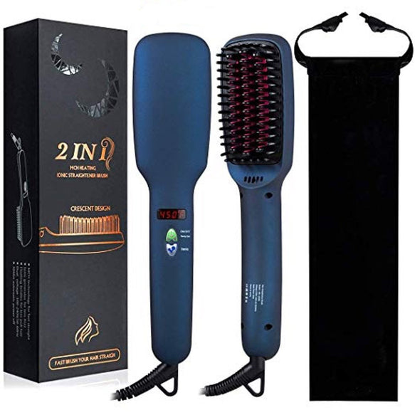 Deluxe Ionic 2-in-1 Hair Straightening Brush with glove