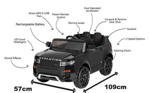 Land Rover Evoque Replica Black - 12V Kids Electric Ride On Car