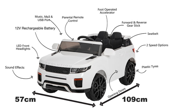 Kids Electric Ride On Car 12v Land Rover Evoque Replica White