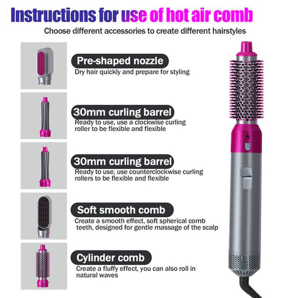 NEW 5 in 1 Interchangeable Hot Air Brush & Hair Dryer