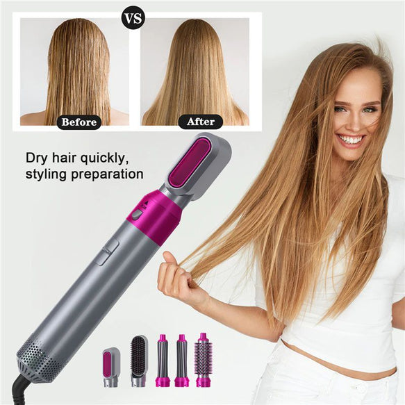NEW 5 in 1 Interchangeable Hot Air Brush & Hair Dryer